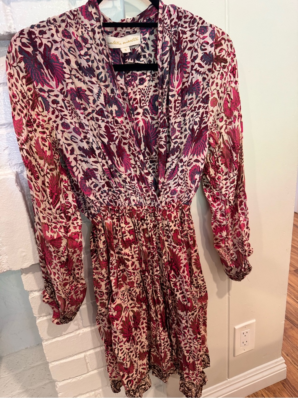 Natalie Martin Pink and Burgundy Floral V-Neck Long Sleeve Dress